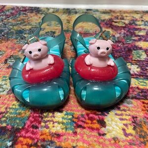 Mini Melissa Kids Sandals with Pig Design - Teal and Pink